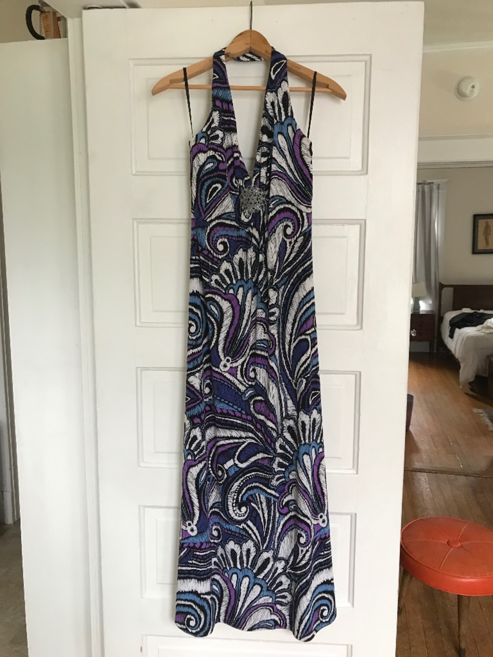 Y2K Blue Purple Halter Paisley Maxi Dress USA INC International Concepts